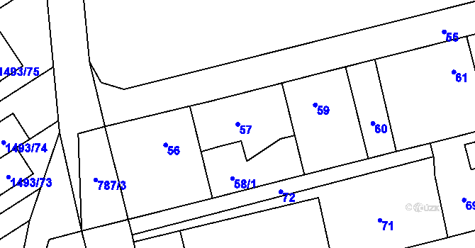 Parcela st. 57 v KÚ Chomoutov, Katastrální mapa
