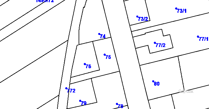 Parcela st. 75 v KÚ Chomoutov, Katastrální mapa