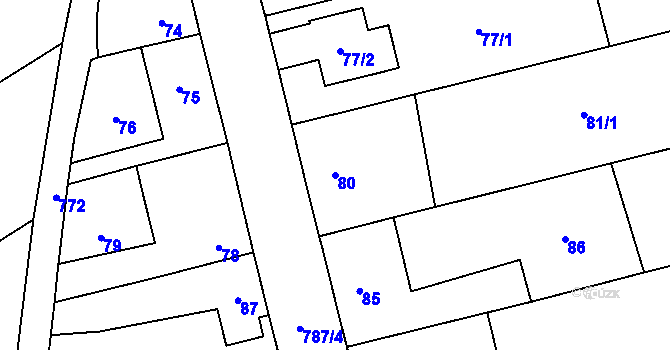 Parcela st. 80 v KÚ Chomoutov, Katastrální mapa
