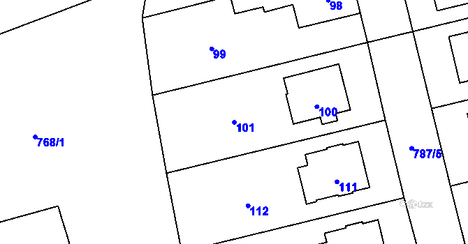 Parcela st. 101 v KÚ Chomoutov, Katastrální mapa