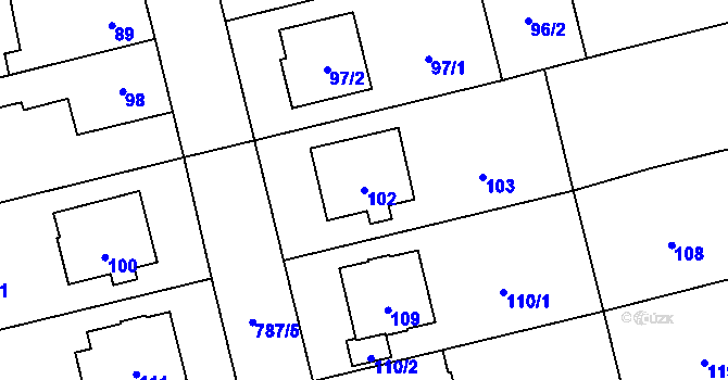 Parcela st. 102 v KÚ Chomoutov, Katastrální mapa