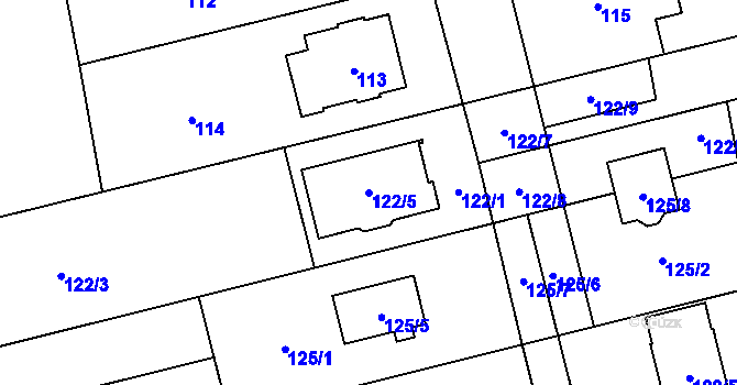 Parcela st. 122/5 v KÚ Chomoutov, Katastrální mapa