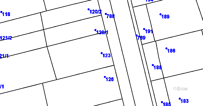 Parcela st. 123 v KÚ Chomoutov, Katastrální mapa