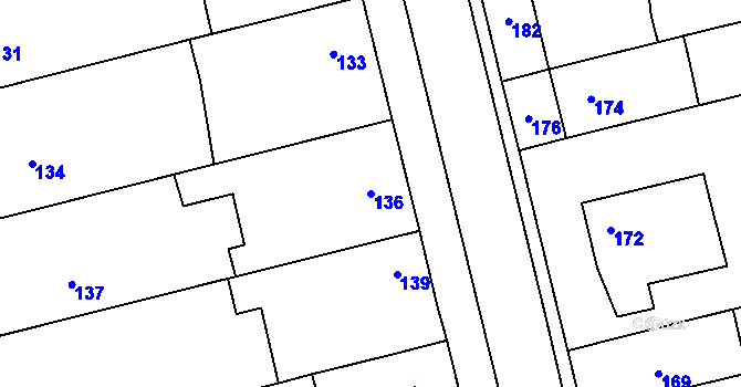 Parcela st. 136 v KÚ Chomoutov, Katastrální mapa