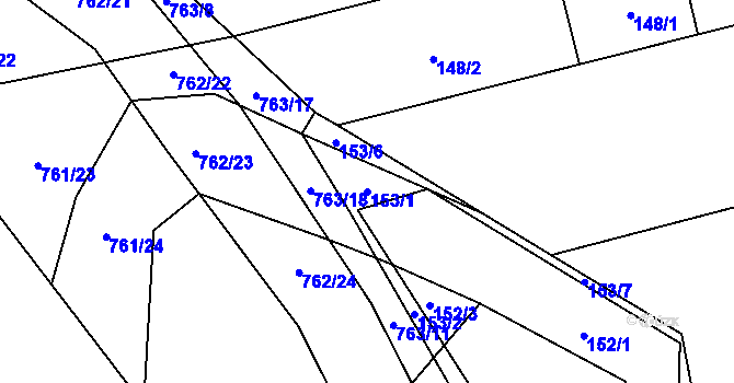 Parcela st. 153/1 v KÚ Chomoutov, Katastrální mapa