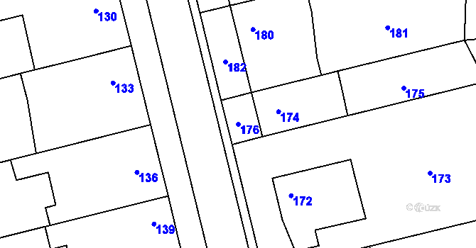 Parcela st. 176 v KÚ Chomoutov, Katastrální mapa
