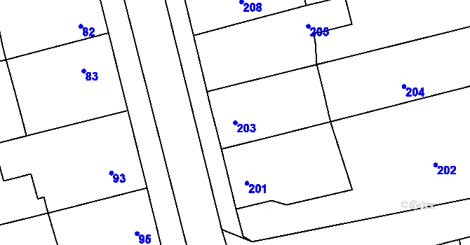 Parcela st. 203 v KÚ Chomoutov, Katastrální mapa