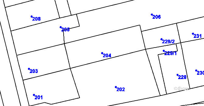 Parcela st. 204 v KÚ Chomoutov, Katastrální mapa