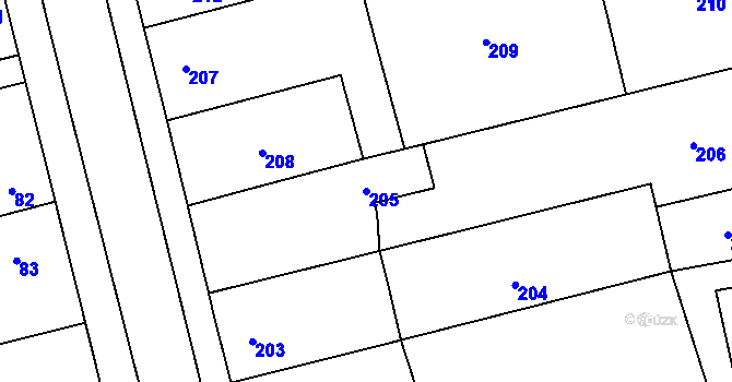 Parcela st. 205 v KÚ Chomoutov, Katastrální mapa