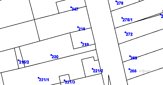 Parcela st. 219 v KÚ Chomoutov, Katastrální mapa