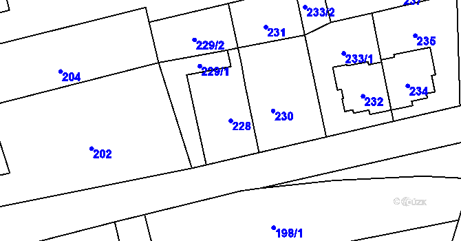 Parcela st. 228 v KÚ Chomoutov, Katastrální mapa