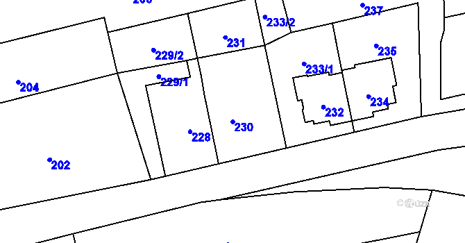 Parcela st. 230 v KÚ Chomoutov, Katastrální mapa