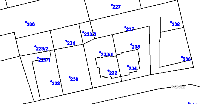 Parcela st. 233/1 v KÚ Chomoutov, Katastrální mapa
