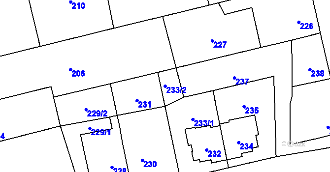 Parcela st. 233/2 v KÚ Chomoutov, Katastrální mapa