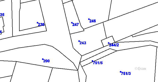Parcela st. 243 v KÚ Chomoutov, Katastrální mapa