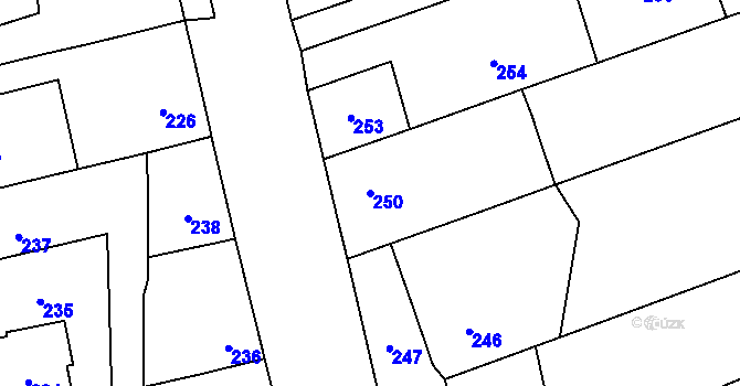 Parcela st. 250 v KÚ Chomoutov, Katastrální mapa