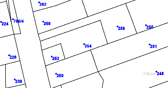 Parcela st. 254 v KÚ Chomoutov, Katastrální mapa