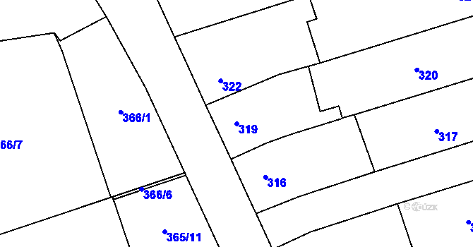 Parcela st. 319 v KÚ Chomoutov, Katastrální mapa