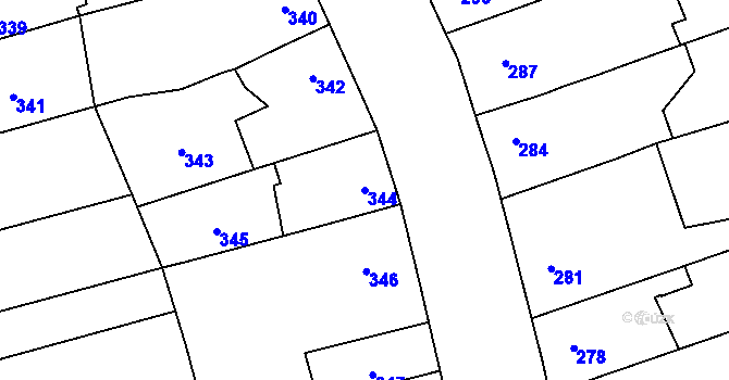 Parcela st. 344 v KÚ Chomoutov, Katastrální mapa