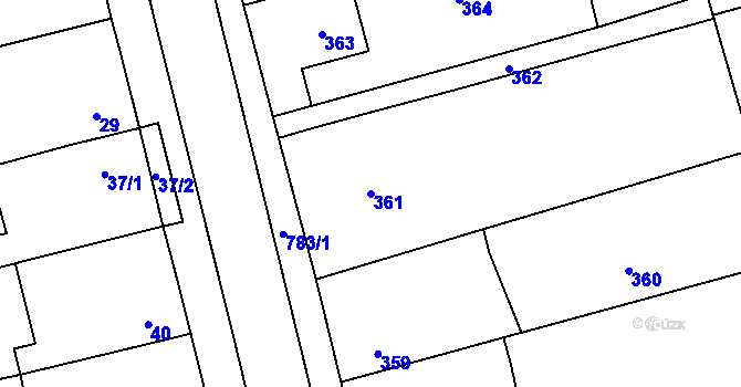 Parcela st. 361 v KÚ Chomoutov, Katastrální mapa