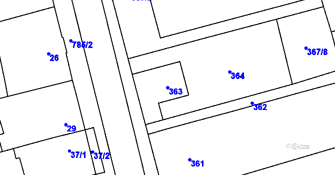 Parcela st. 363 v KÚ Chomoutov, Katastrální mapa
