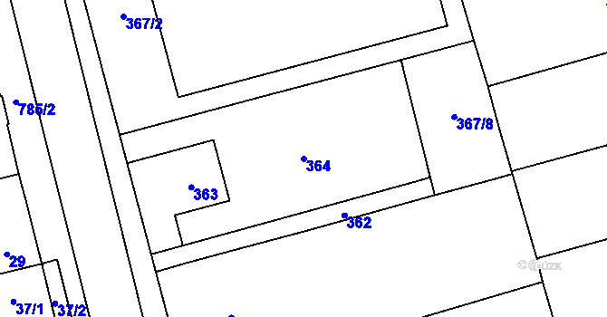 Parcela st. 364 v KÚ Chomoutov, Katastrální mapa
