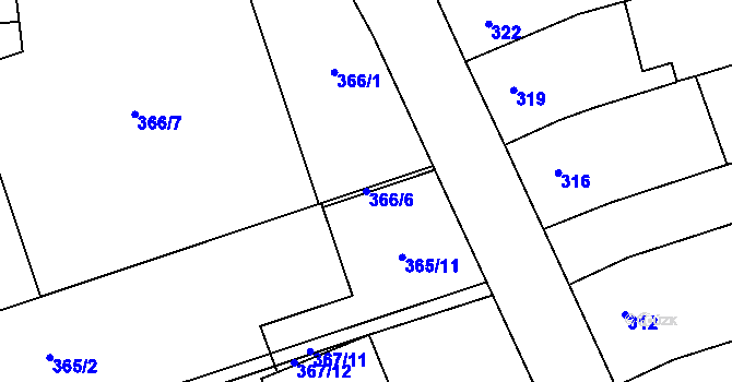 Parcela st. 366/6 v KÚ Chomoutov, Katastrální mapa