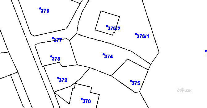 Parcela st. 374 v KÚ Chomoutov, Katastrální mapa