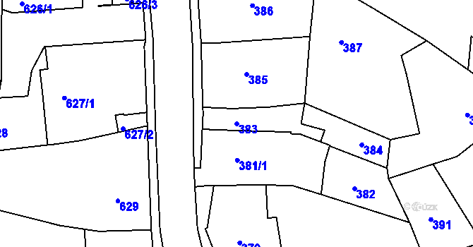Parcela st. 383 v KÚ Chomoutov, Katastrální mapa