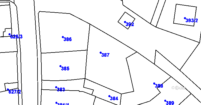 Parcela st. 387 v KÚ Chomoutov, Katastrální mapa