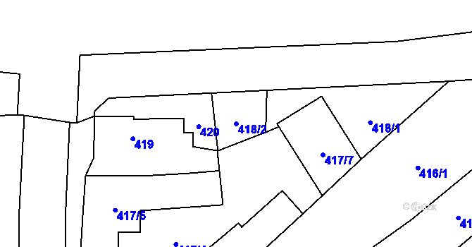 Parcela st. 418/2 v KÚ Chomoutov, Katastrální mapa