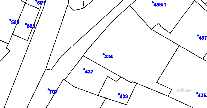 Parcela st. 434 v KÚ Chomoutov, Katastrální mapa