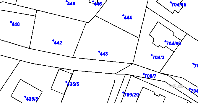 Parcela st. 443 v KÚ Chomoutov, Katastrální mapa