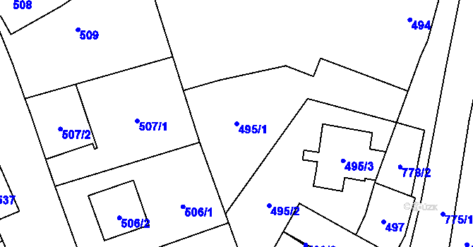 Parcela st. 495/1 v KÚ Chomoutov, Katastrální mapa