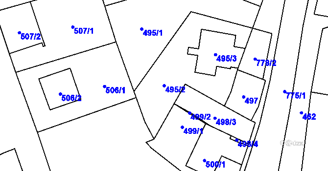 Parcela st. 495/2 v KÚ Chomoutov, Katastrální mapa