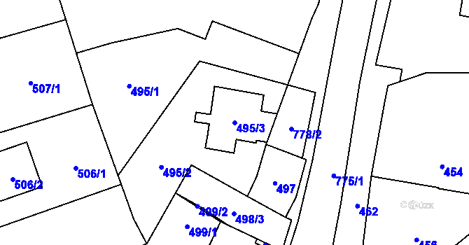 Parcela st. 495/3 v KÚ Chomoutov, Katastrální mapa