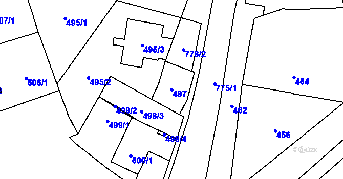 Parcela st. 497 v KÚ Chomoutov, Katastrální mapa