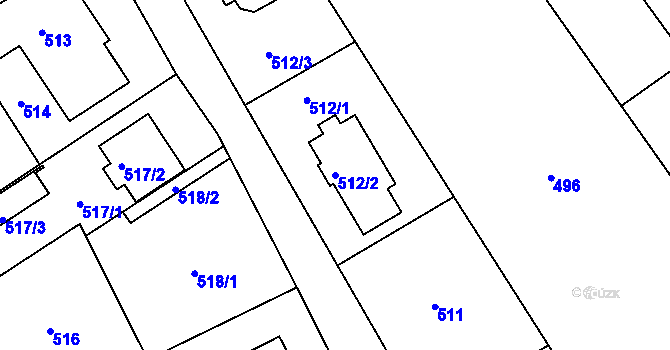 Parcela st. 512/2 v KÚ Chomoutov, Katastrální mapa