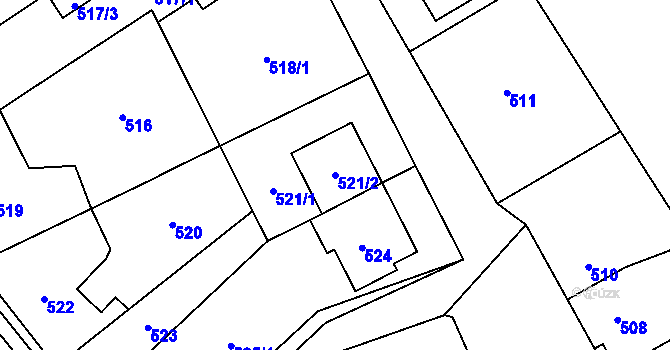 Parcela st. 521/2 v KÚ Chomoutov, Katastrální mapa