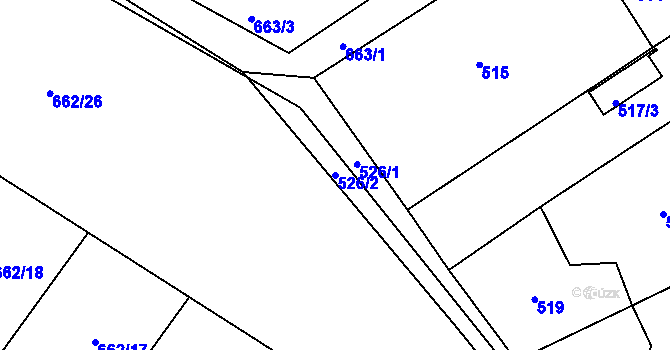 Parcela st. 526/2 v KÚ Chomoutov, Katastrální mapa