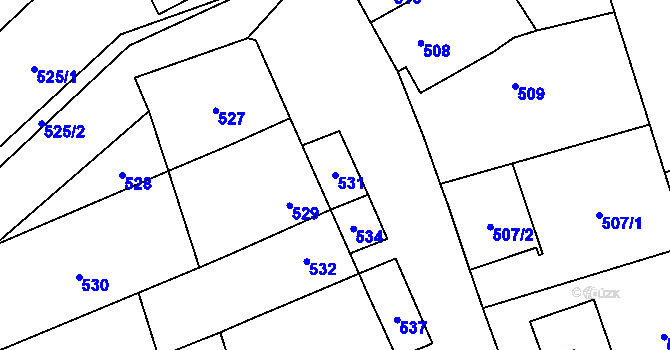 Parcela st. 531 v KÚ Chomoutov, Katastrální mapa