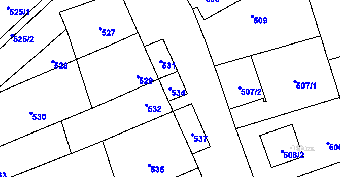 Parcela st. 534 v KÚ Chomoutov, Katastrální mapa