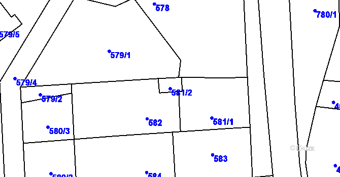 Parcela st. 581/2 v KÚ Chomoutov, Katastrální mapa