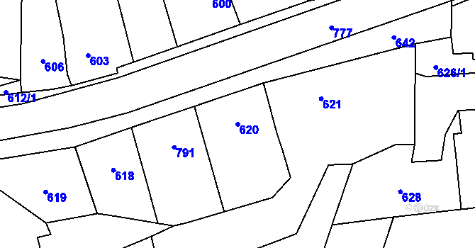 Parcela st. 620 v KÚ Chomoutov, Katastrální mapa