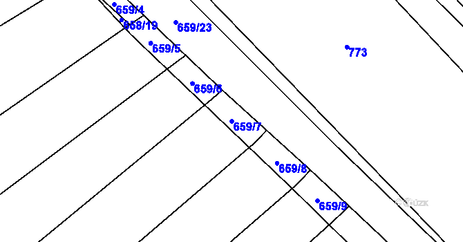 Parcela st. 659/7 v KÚ Chomoutov, Katastrální mapa