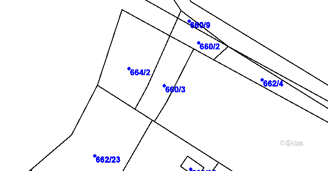 Parcela st. 660/3 v KÚ Chomoutov, Katastrální mapa