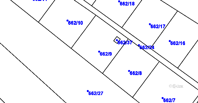 Parcela st. 662/9 v KÚ Chomoutov, Katastrální mapa