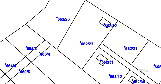 Parcela st. 662/22 v KÚ Chomoutov, Katastrální mapa