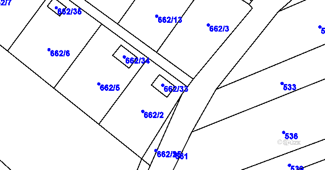 Parcela st. 662/33 v KÚ Chomoutov, Katastrální mapa