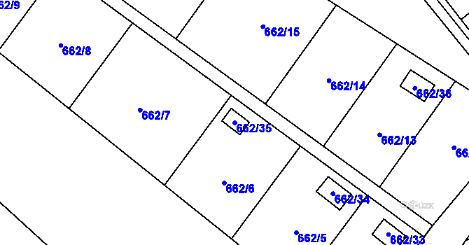 Parcela st. 662/35 v KÚ Chomoutov, Katastrální mapa